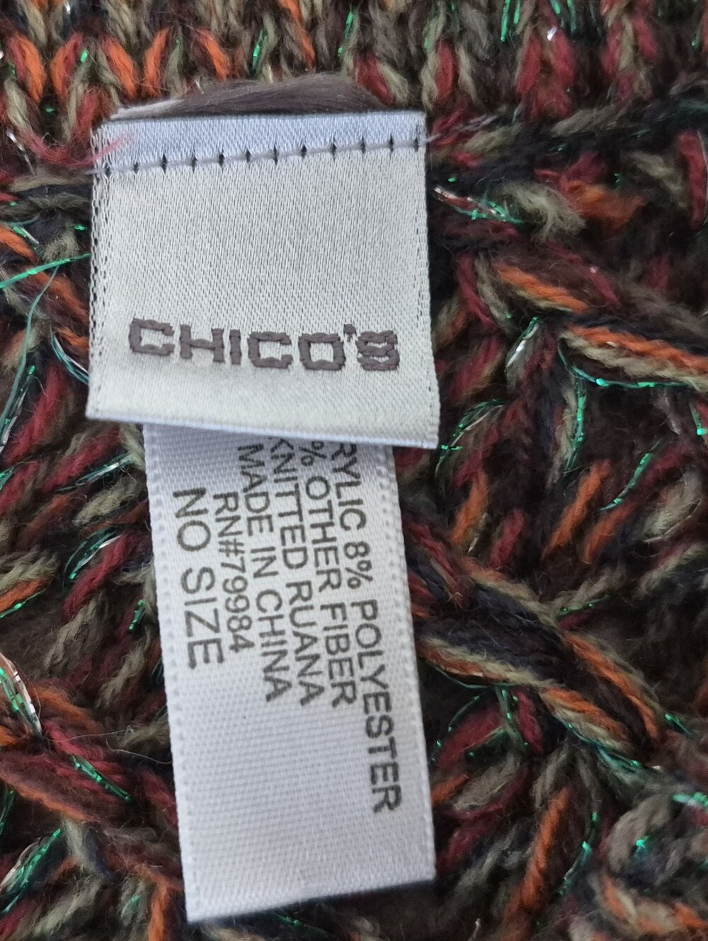 Chico's Metallic Knit Poncho | Multicolor Shimmer Cape Wrap (OS) - Picture 4 of 8